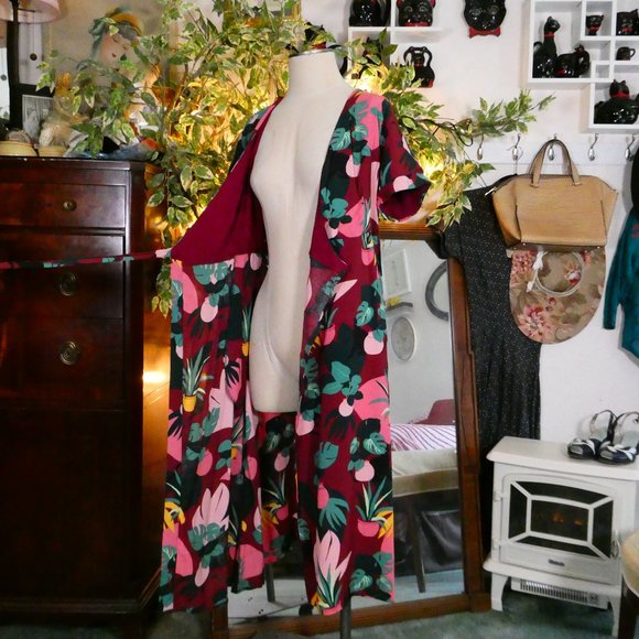 Emily and Fin 1950's Style House Plant & Hidden Cat Wrap Day Dress Sz XS - Picture 12 of 13